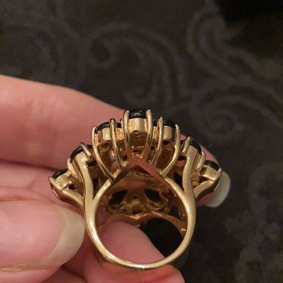 Beautiful bohemian cocktail ring with dark blue and white stones EUC - Picture 3 of 7